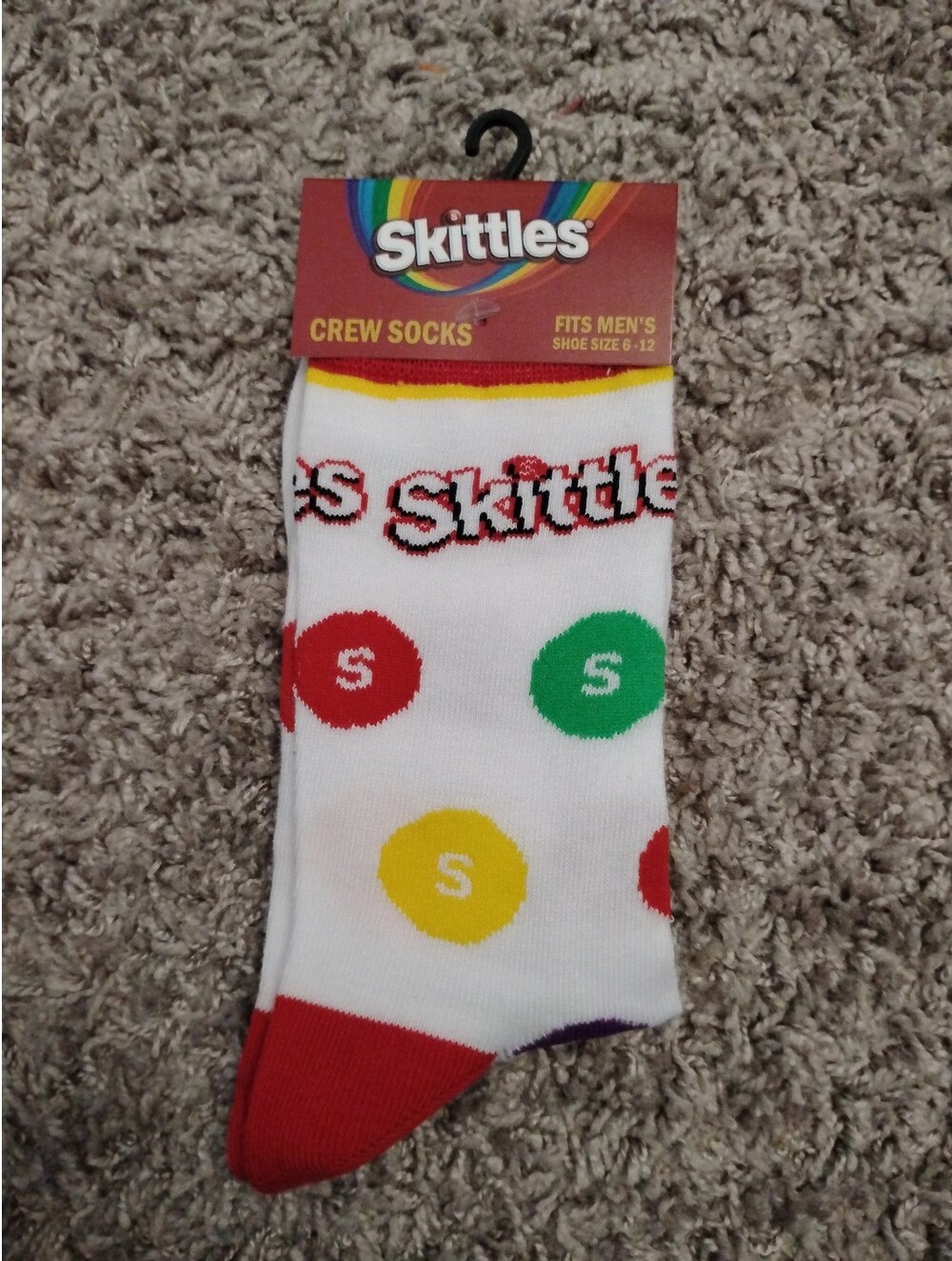 Skittles Candy Print Men's Crew Socks NWT Fits Shoe Size 6-12
